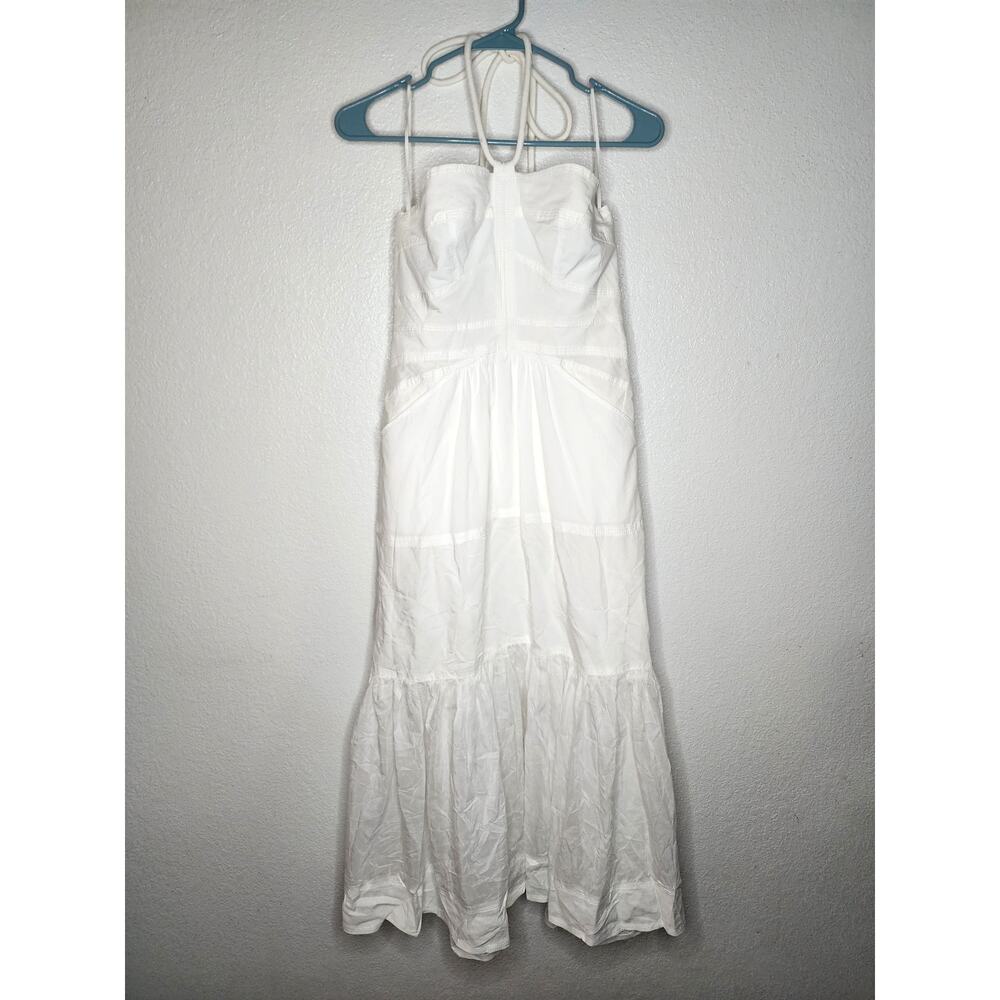 A.L.C. Adelle Dress Halter Tiered Smocked Maxi in White Ivory Shirred Voile Day - Picture 2 of 12
